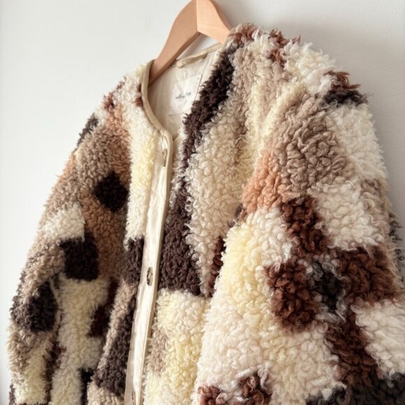 Aritzia Wilfred Free River Faux Sherpa Teddy Jacket Geometric Brown Cream XS - Picture 7 of 10